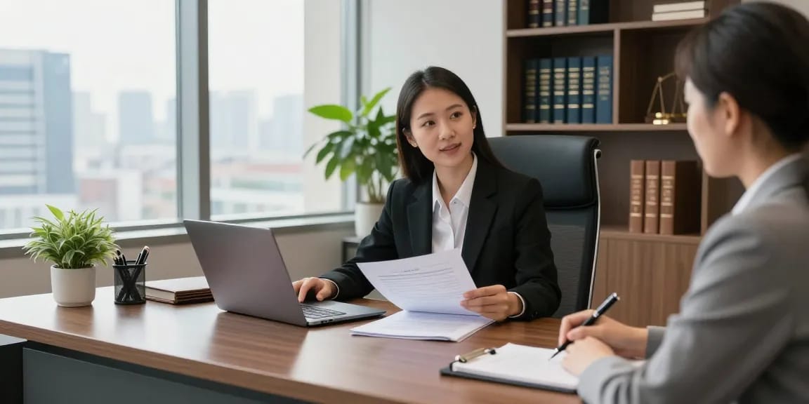 Clients sneaking a peek at this website's professional legal services in a modern office environment.