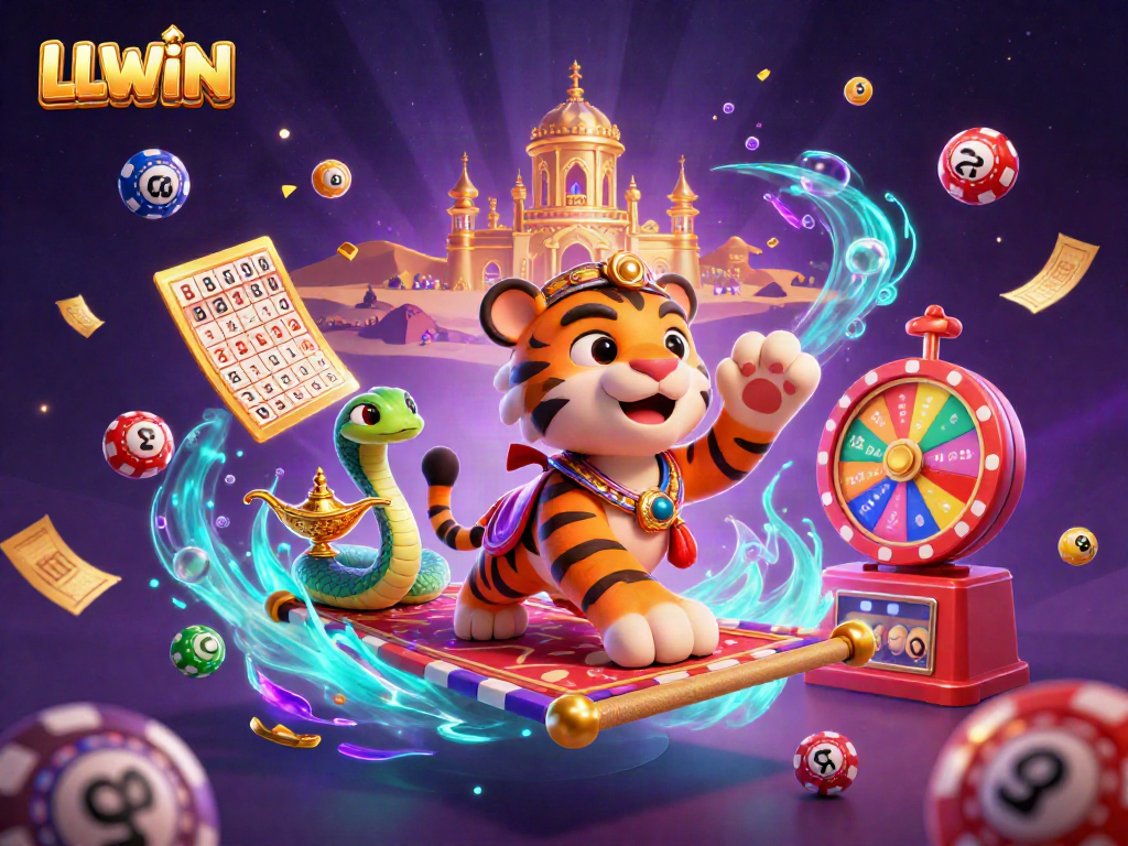 Engage with LLWIN's thrilling online casino magic featuring an Arabian sultan and casino elements.