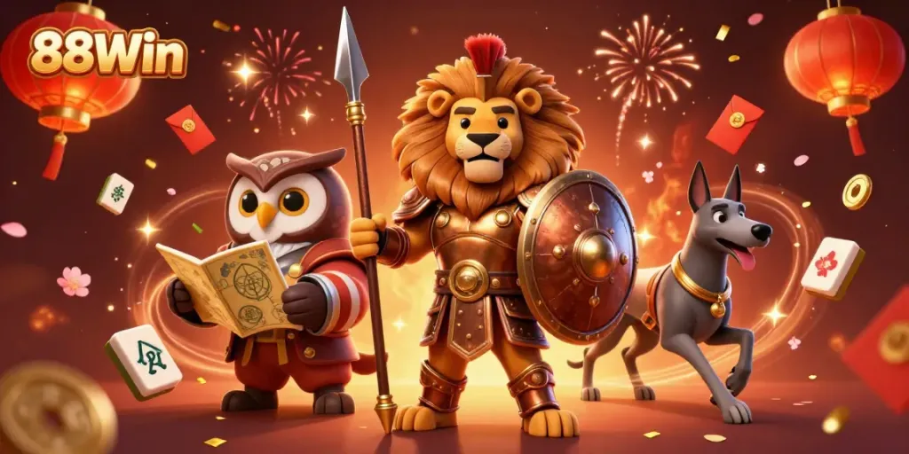 Experience exhilarating gaming at 88Win with thrilling characters and vibrant casino elements.
