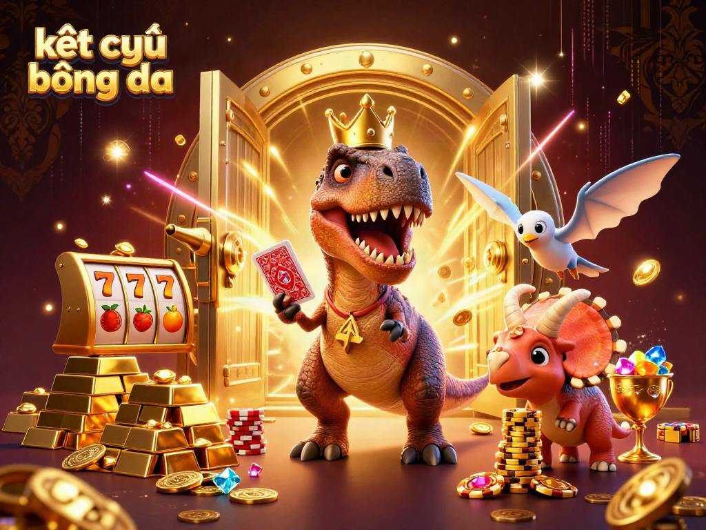 Play 3D cartoon games with kết quả bóng đá elements featuring friendly dinosaur characters and bright casino effects.