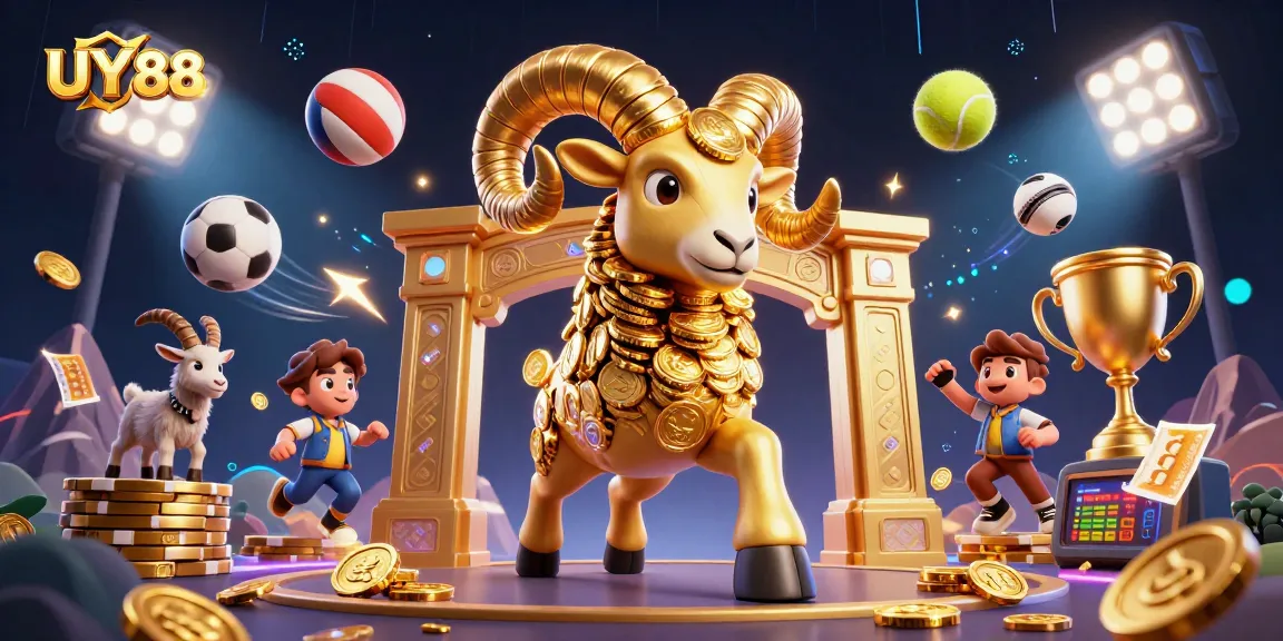 Experience thrilling wins at UY88 with a golden ram charging through casino gates!