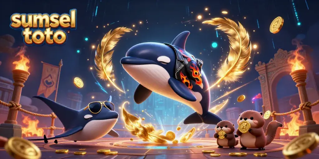 Experience the thrill of sumsel toto with vibrant characters and dynamic gaming elements in a 3D illustration.