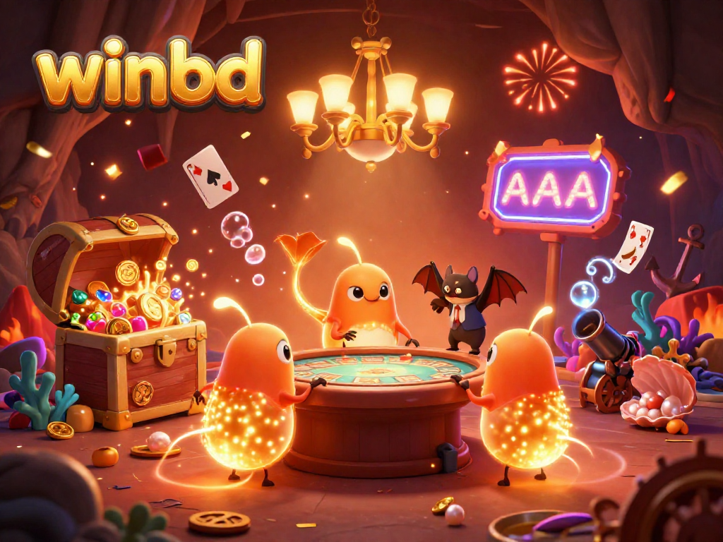Experience the excitement at winbd casino with gold coins and glowing games in a vibrant 3D scene.