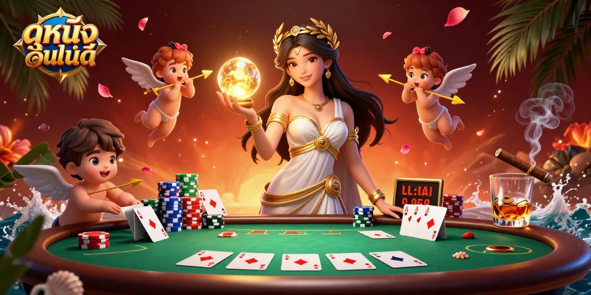Experience ดูหนังออนไลน์ as a stunning casino-themed illustration with vibrant characters and dynamic elements.