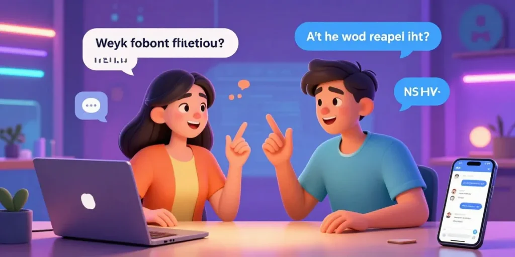 Engaging NSFW chat scene featuring expressive avatars in a vibrant virtual room.