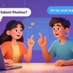 Engaging NSFW chat scene featuring expressive avatars in a vibrant virtual room.