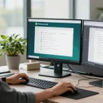 Person using WhatsApp電腦版 on a professional workspace, showcasing modern technology in action.