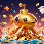 Engage in exciting game bài đổi thưởng with a vibrant scene of winning casino elements, showcasing golden coins, cards, and slots.