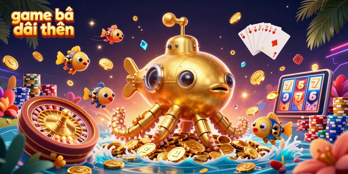Engage in exciting game bài đổi thưởng with a vibrant scene of winning casino elements, showcasing golden coins, cards, and slots.