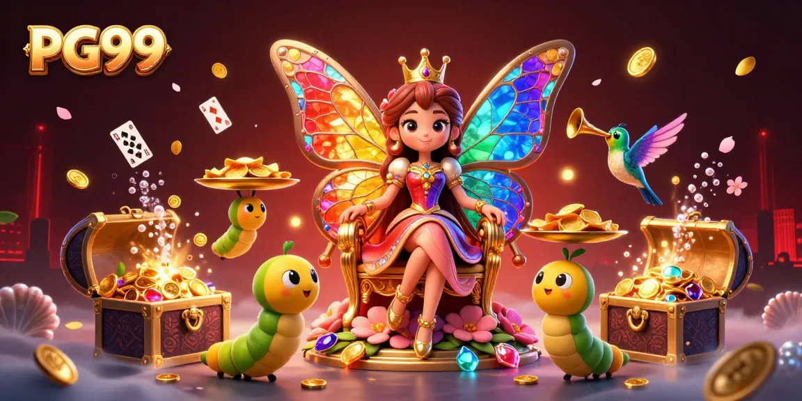 Engage in thrilling PG99 gaming with the butterfly queen and vibrant treasures.