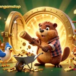 BettingSitesNotOnGamStop showcases beaver collecting coins in a 3D vibrant casino-themed artwork.