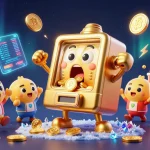sun808 jackpot celebration with a sentient slot machine and cheering baby slots in a vibrant 3D casino scene.