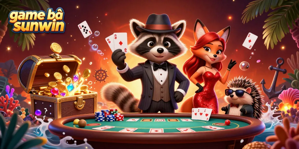 Experience the excitement of game bài sunwin with vibrant characters and dynamic poker elements in a stunning 3D illustration.